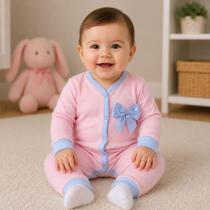 Macacão Manga Longa Malha 100% Algodão Liz Bebê Menina Roupa Infantil Macacão Manga Longa Malha 100% Algodão Liz Bebê Menina Roupa Infantil