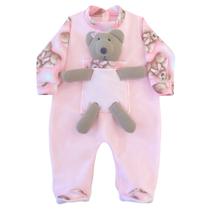 Macacão Manga Longa Menina Conforto Soft Ursinha Baby Rosa 02 Peças