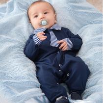 Macacão Manga Longa Menino Aconchego Gravatinha Marinho