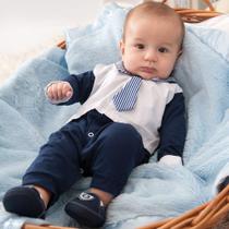 Macacão Manga Longa Menino Aconchego Gravatinha Marinho