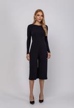 Macacão Manga Longa Pantacourt Canelado Preto Salvatore Fashion Macacão Manga Longa Pantacourt Canelado Preto Salvatore Fashion