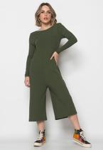 Macacão Manga Longa Pantacourt Canelado Verde Salvatore Fashion Macacão Manga Longa Pantacourt Canelado Verde Salvatore Fashion