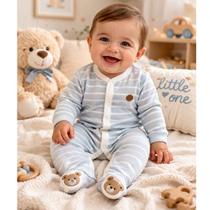 Macacão Masculino Inverno Bebê Com Abertura Malha Sued MINI&CO Cor:AzulTamanho:RN