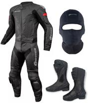 Macacão Masculino Moto Shiver 2 Peças TAM 4G + Bota Motociclista Superbike TAM 44 Com Touca ninja