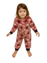 Macacão Menina 1ao3 Fleece Estampado com capuz e brilha No Escuro