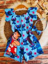 Macacão Menina Infantil Temático Lilo & Stitch Azul Macacão Menina Infantil Temático Lilo & Stitch Azul
