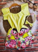 Macacão Menina Infantil Temático Magali + Tiara Amarelo Macacão Menina Infantil Temático Magali + Tiara Amarelo