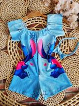 Macacão Menina Infantil Temático Stitch Azul + Arco de Cabelo Macacão Menina Infantil Temático Stitch Azul + Arco de Cabelo
