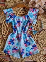 Macacão Menina Infantil Temático Stitch Azul RF02 + Arco de Cabelo Macacão Menina Infantil Temático Stitch Azul RF02 + Arco de Cabelo