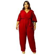 Macacão Moda Plus Size Curvy Decote V Transpassado
