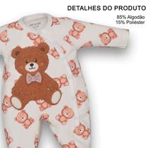 Macacão Molecotton Bebê Estampa Ursinho Marfim Upi Uli Macacão Molecotton Bebê Estampa Ursinho Marfim Upi Uli