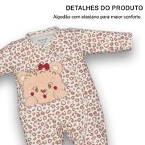 Macacão Molecotton Bebê Menina Estampado Onça Marfim Upi Uli Macacão Molecotton Bebê Menina Estampado Onça Marfim Upi Uli