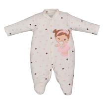 Macacão Molecotton Bebê Menina Poá e Coração Marfim Upi Uli