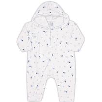 Macacão moletom peluciado branco floral com capuz Kiko Baby