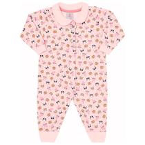 Macacão moletom peluciado rosa cristal bichinhos Kiko Baby