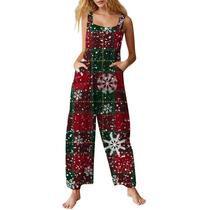 Macacão NAMTYQX Christmas Papai Noel com estampa de linho feminino