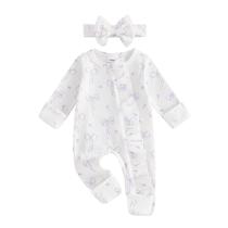 Macacão Outfit allshope Newborn Baby Girl com estampa de laço 0-3M Macacão Outfit allshope Newborn Baby Girl com estampa de laço 0-3M