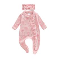 Macacão Outfit allshope Newborn Baby Girl com pés rosa 0-3M Macacão Outfit allshope Newborn Baby Girl com pés rosa 0-3M