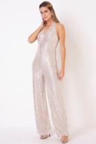 Macacão paetê frente única perola 92%poliéster 8%elastano forro 82%poliéster e18%elastano