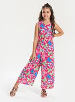 Macacão Pantacourt Verão Menina Pink com Amarração nas Costas Borboletas