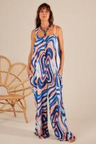 Macacão Pantalona Com Alças Largas Azul Estampado Yacamim O2 Macacão Pantalona Com Alças Largas Azul Estampado Yacamim O2