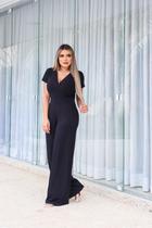 Macacão Pantalona com Manga e Bolsa Decote V Macacão Pantalona com Manga e Bolsa Decote V