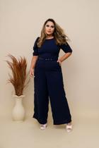 Macacão Pantalona com Manga e Cinto Coberto, Festa, Madrinha, Plus Size, Moda Evangélica