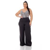 Macacão Pantalona De Alcinha E Detalhe Paetê Plus Size Festa