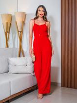 Macacão Pantalona em Tecido Duna com Alça Fina - Cousin - Vermelho Macacão Pantalona em Tecido Duna com Alça Fina - Cousin - Vermelho