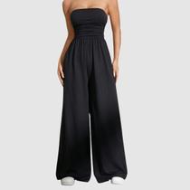 Macacão Pantalona Feminino Longo Alfaiataria Sem Manga Detalhe Franzido Elegante Macacão Pantalona Feminino Longo Alfaiataria Sem Manga Detalhe Franzido Elegante