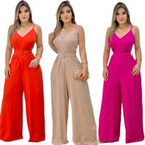 Macacão Pantalona Feminino Sofisticado Elegante Com Cinto Macacão Pantalona Feminino Sofisticado Elegante Com Cinto