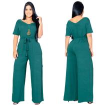 Macacao Pantalona Liso Pantacourt Midi Macaquinho Viscolycra Max Saruel Feminino Bolsos Laterais Veste do 38 Até 46
