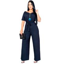 Macacão Pantalona Moda Feminino Macaquinho Com Bolso Saruel Manga Curta Com Cintinho Viscolycra Femininas Soltinho