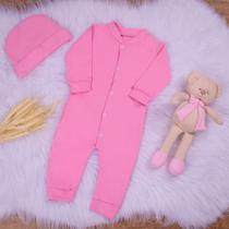 Macacão Para Bebê Com Botões e Touca - Feminino - Dia a Dia - Confortável - Pronta Entrega