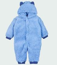 Macacão para bebê de pelucia teddy com capuz azul claro - BBLK