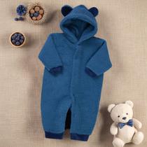 Macacão para Bebê de Pelúcia Teddy com Capuz Azul Royal