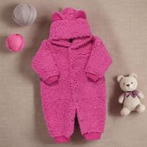 Macacão para Bebê de Pelúcia Teddy com Capuz Pink