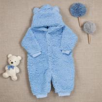 Macacão para Bebê de Pelucia Teddy Com Capuz Tons Variáveis de Azul