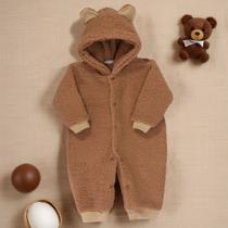 Macacão para Bebê de Pelúcia Teddy Com Capuz Tons Variáveis de Caramelo