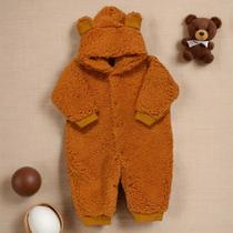 Macacão para Bebê de Pelúcia Teddy Com Capuz Tons Variáveis de Caramelo