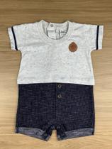 Macacão para Bebê Elegance Casual Cinza com Listras Azul Marinho Macacão para Bebê Elegance Casual Cinza com Listras Azul Marinho