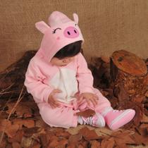 Macacão Para Bebê Em Plush Com Capuz Bordado Pig Rosa Claro Cor:Porquinha Rosa ClaroTamanho:6-9M