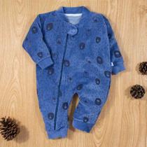 Macacão para Bebê Longo Plush Minimalista Urso Azul