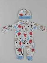Macacão para bebe menino com touca recém nascido com zíper frontal tecido macio