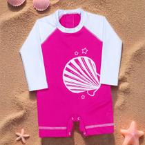 Macacão Para Bebê Proteção Uv50+ Concha Do Mar - Pink F131 - Pink - 1 Macacão Para Bebê Proteção Uv50+ Concha Do Mar - Pink F131 - Pink - 1