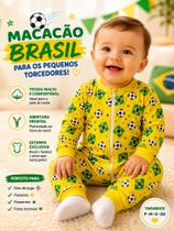 Macacão para bebe torcedor Brasil tecido amarelo Macacão para bebe torcedor Brasil tecido amarelo