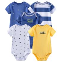 Macacão para bebês Chamie Newborn, pacote com 5 pacotes de algodão de manga curta Macacão para bebês Chamie Newborn, pacote com 5 pacotes de algodão de manga curta