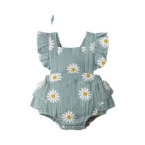 Macacão Para Bebês Meninas Com Estampa De Girassol Sem Mangas 0-18 Meses Recém-Nascido