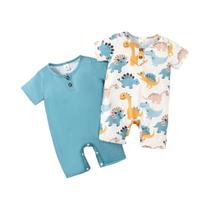 Macacão Para Bebês Recém-nascidos, 2 Peças, Mangas Curtas, Estampa De Dinossauro, Macacão Casual De Macacão Para Bebês Recém-nascidos, 2 Peças, Mangas Curtas, Estampa De Dinossauro, Macacão Casual De