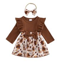 Macacão para meninas MozikQin, roupa de Ação de Graças e bandana